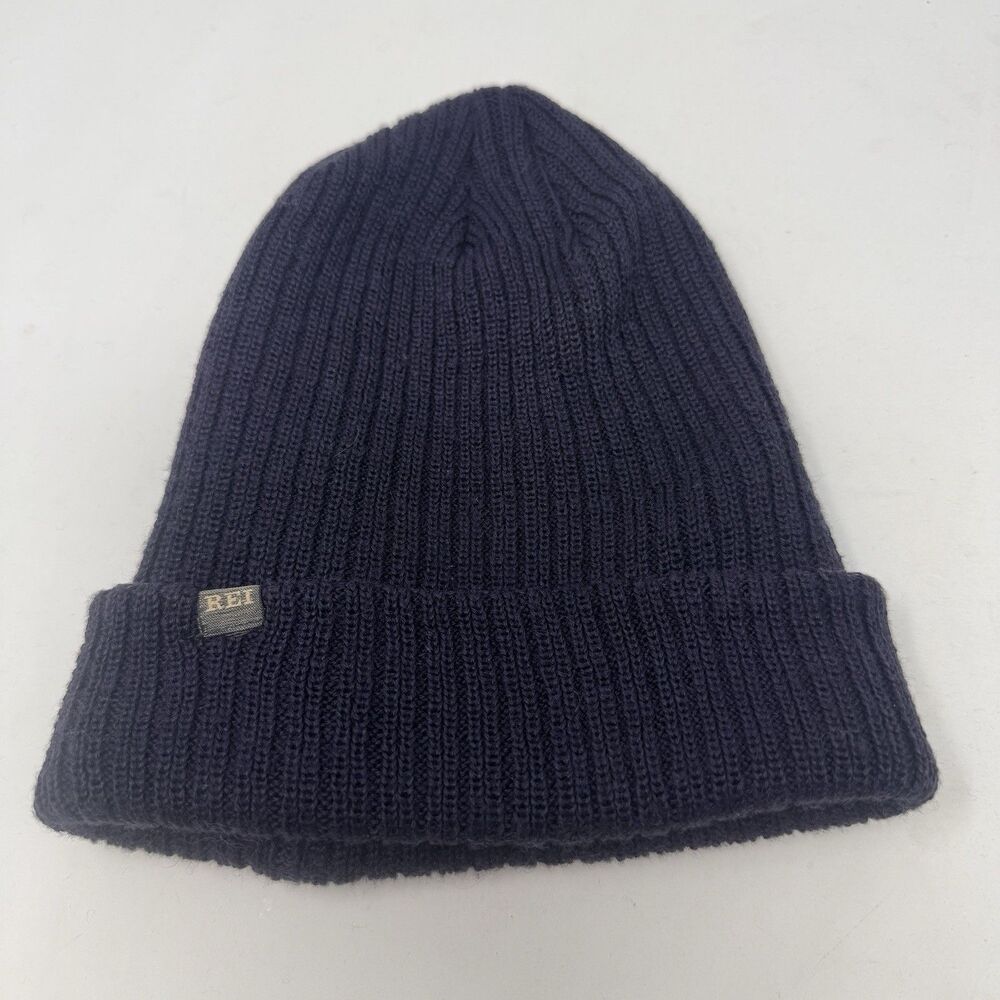 REI Co-op Hat Beanie Unisex One Size Blue Wool Blend Knit Cuffed Winter Warm
